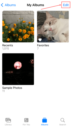 Edit option in My Albums