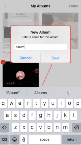 New Album dialogue in Photos App