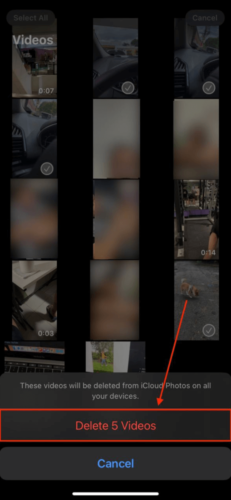 Delete button for Selected Videos in Videos Album