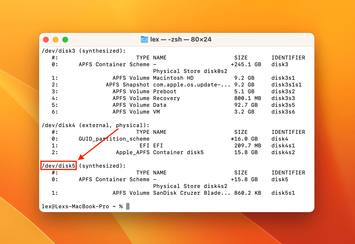 APFS drive identifier in Terminal