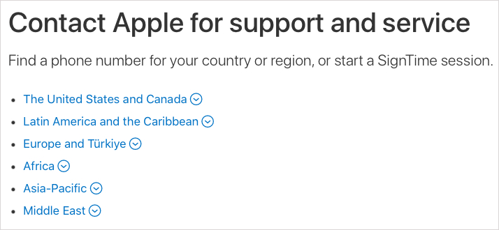 Apple Support phone numbers