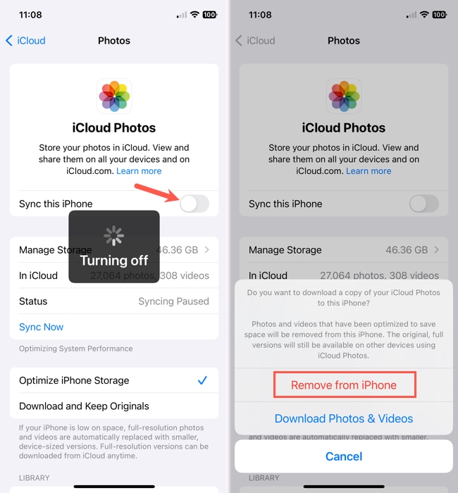 Turn off iPhone sync and remove from device