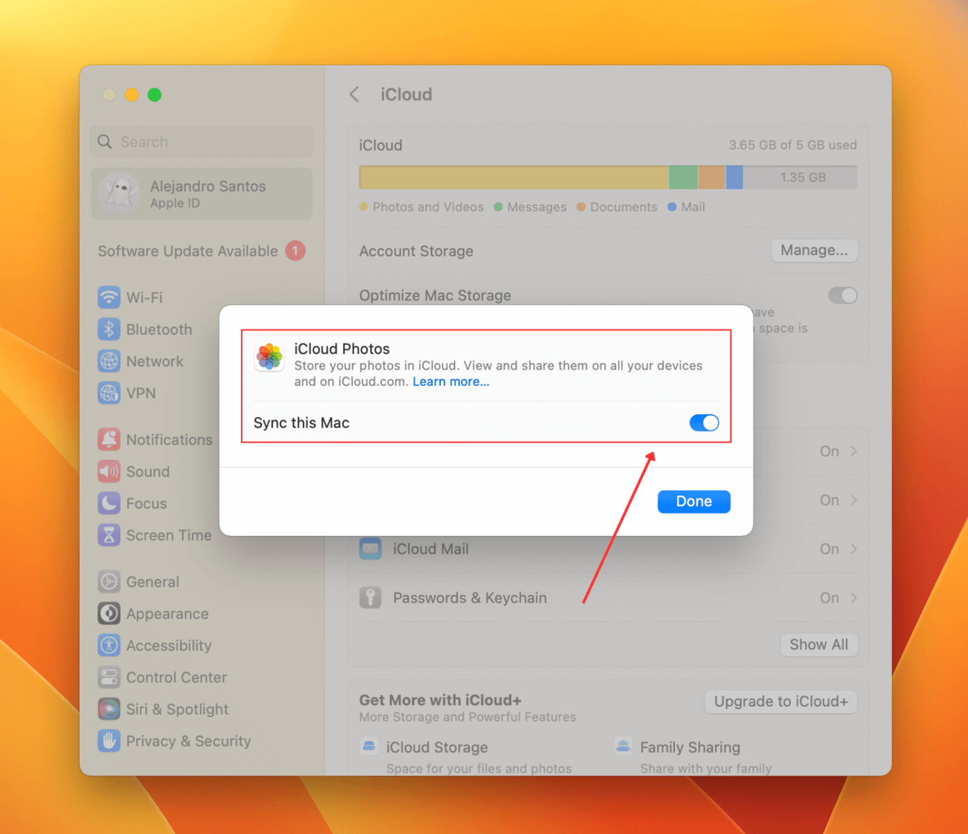 Sync Option in Icloud Photos