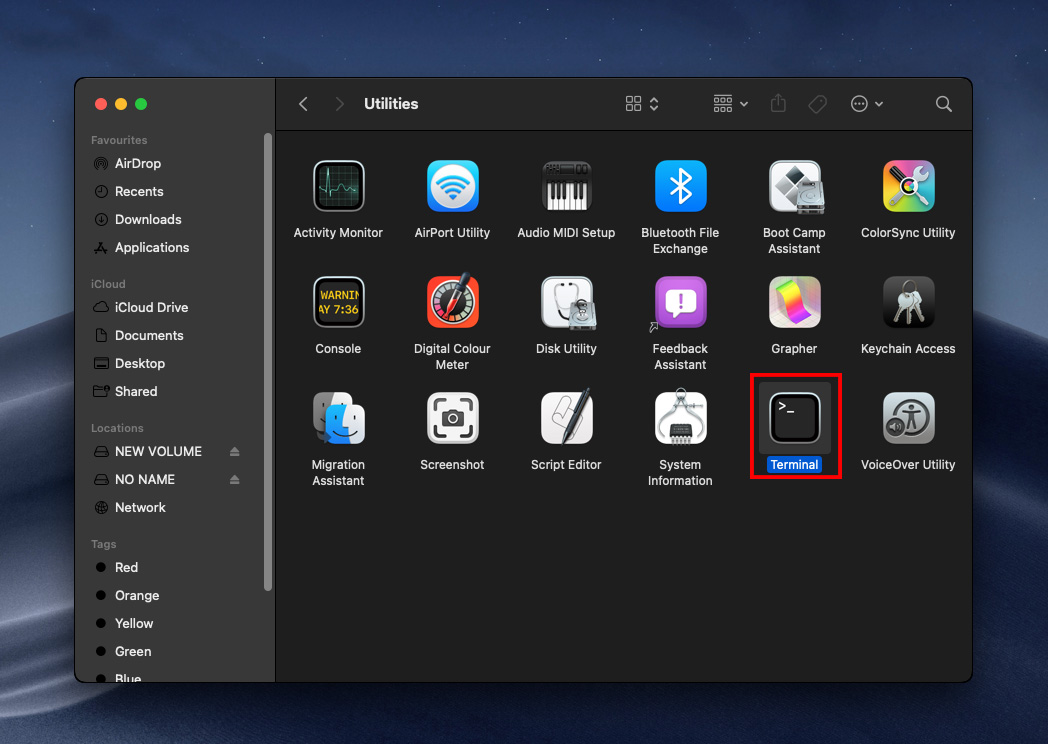 Terminal app icon in the Utilities folder