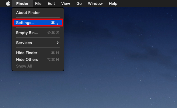 finder menu