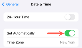 Set automatic date and time toggle turned on