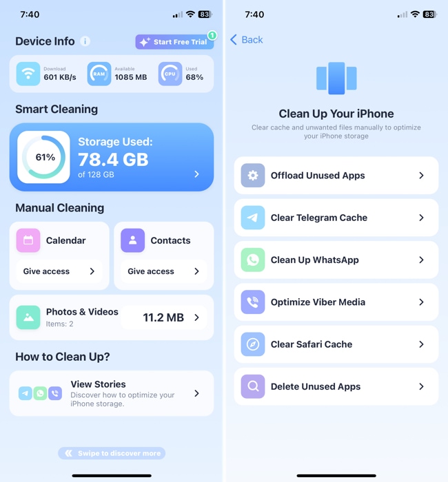 Smart Cleaner on iPhone