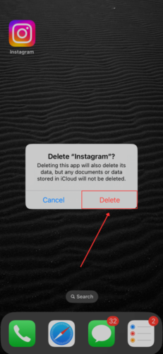 App deletion confirmation dialogue