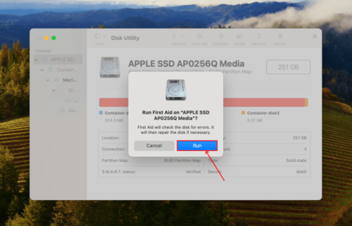 Run first Aid button i disk Utility