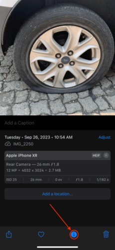 Info button in the Photos app