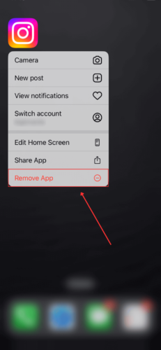 Remove App option in the home screen app menu