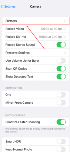 Format in Settings App