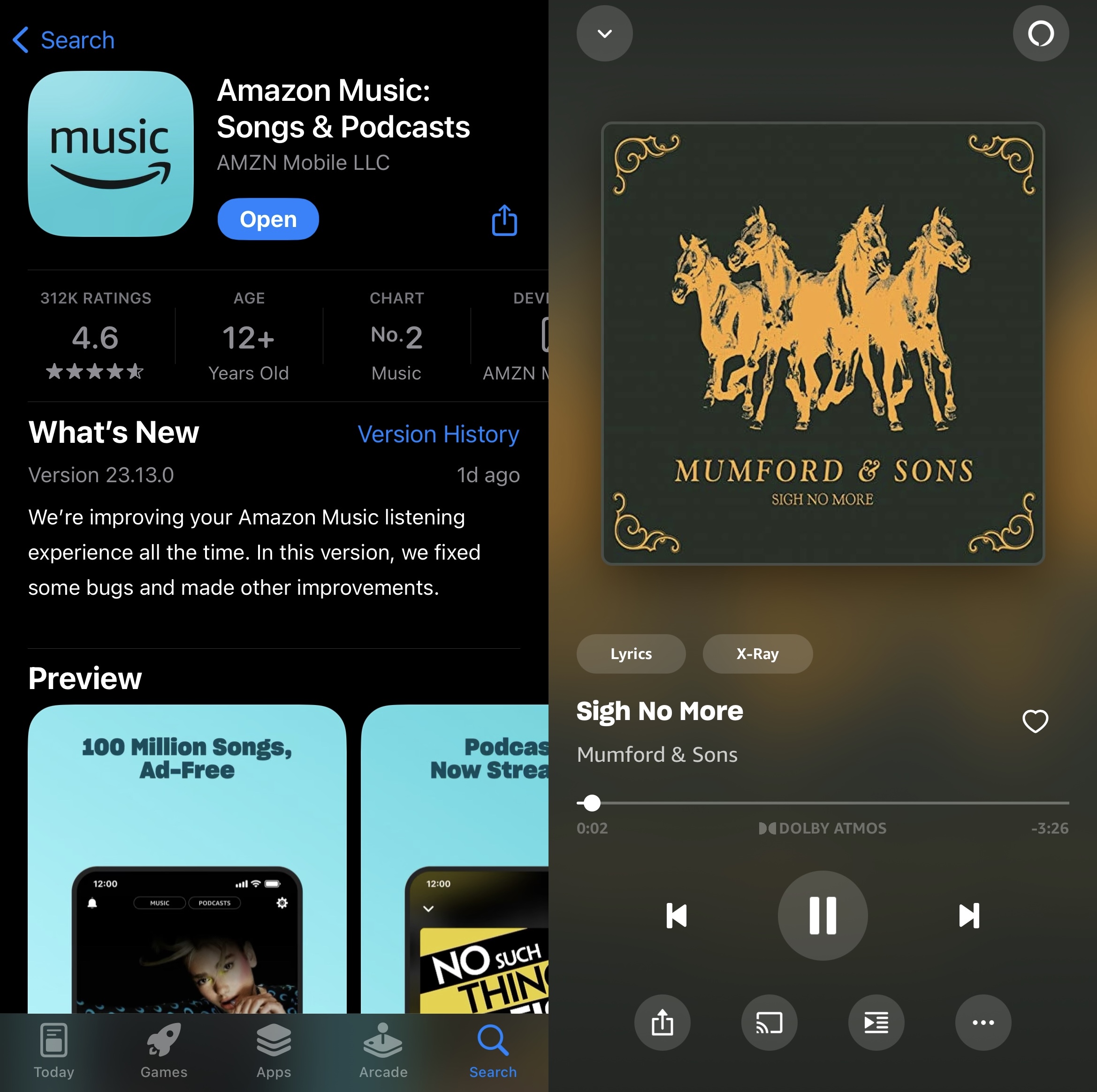 The Amazon Music app on iOS