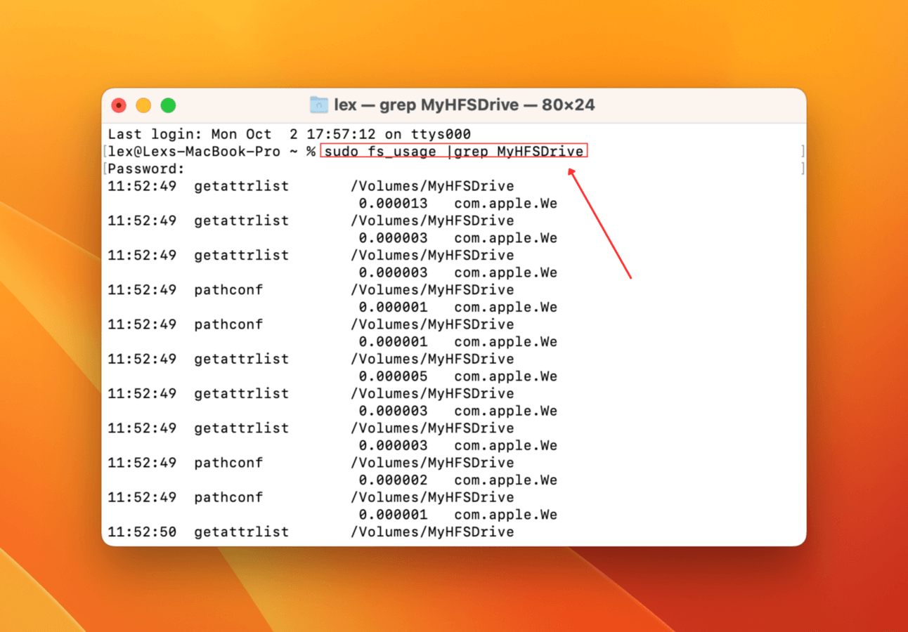 Sudo Fs usage