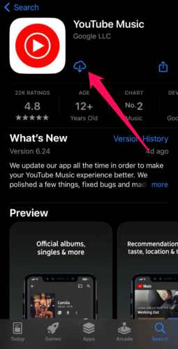 Download YouTube Music from the App Store on iPhone