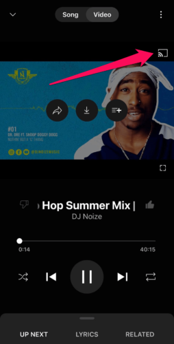 Tap on the Cast button in YouTube Music