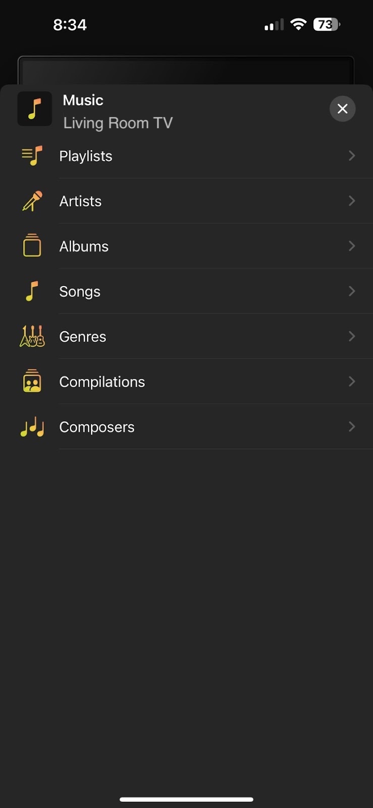 Tap on the Songs section in the Music menu in DoCast