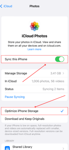 Sync this phone in iCloud Photos
