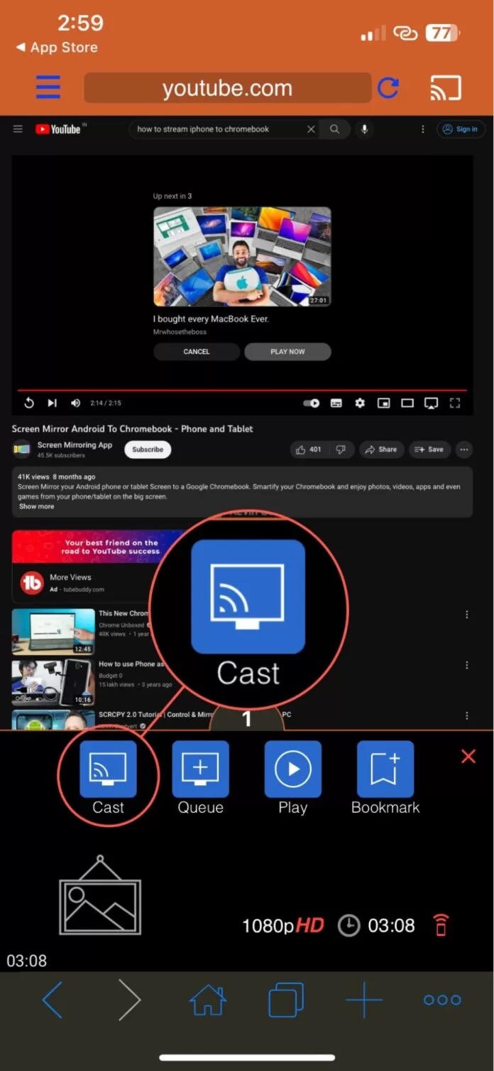 Tap on the Cast icon in iWebTV