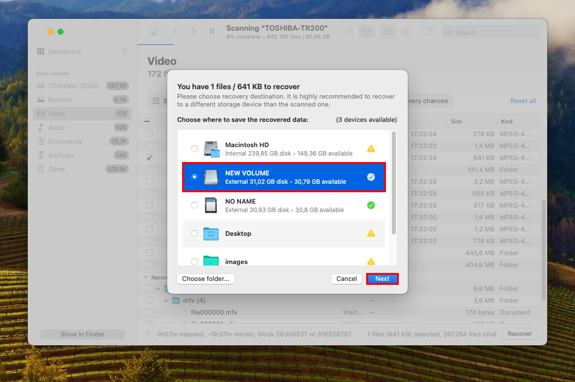 choose recovery location