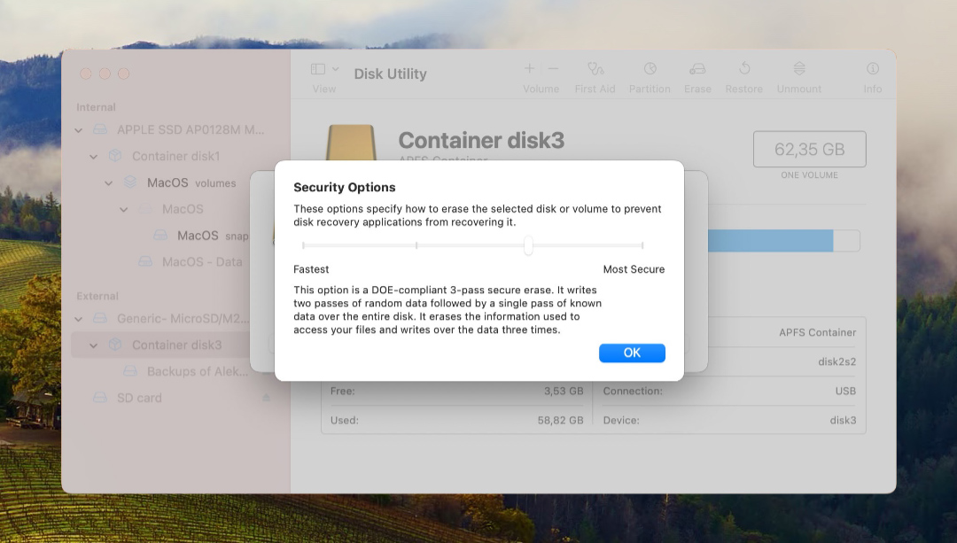 Formatting security options on Mac