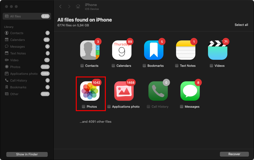 recovered data screen
