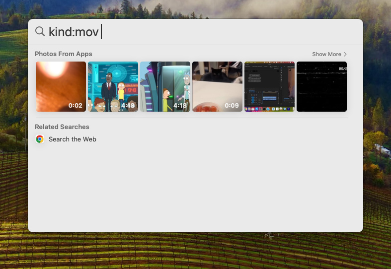 Name and date queries in the Spotlight Search field