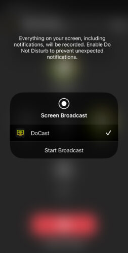 Tap on the Start Broadcast button in DoCast