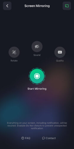 Tap on the Start Mirroring button in SmartTV Cast: Screen Mirroring