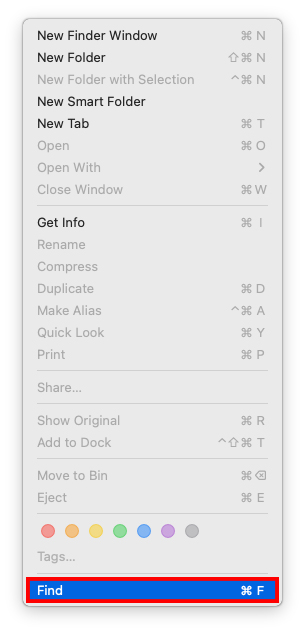 finder menu find