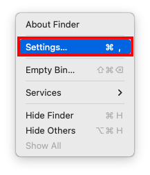 finder menu settings