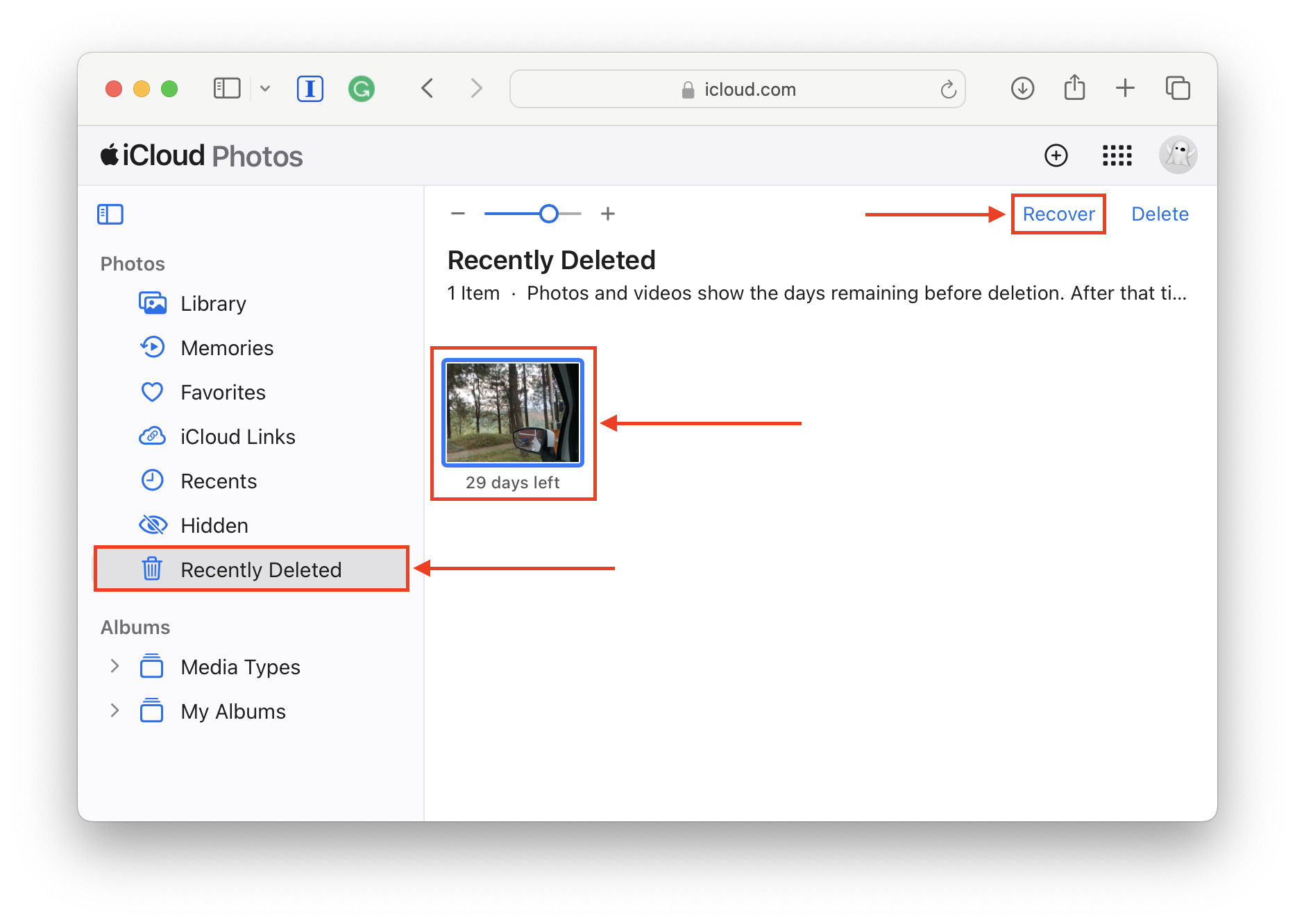 restore recently deleted from icloud photos
