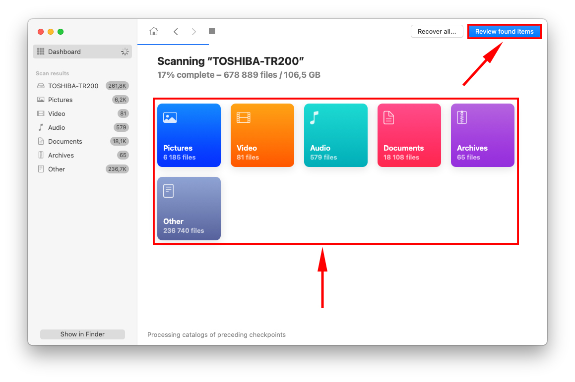 disk drill window showing scan results