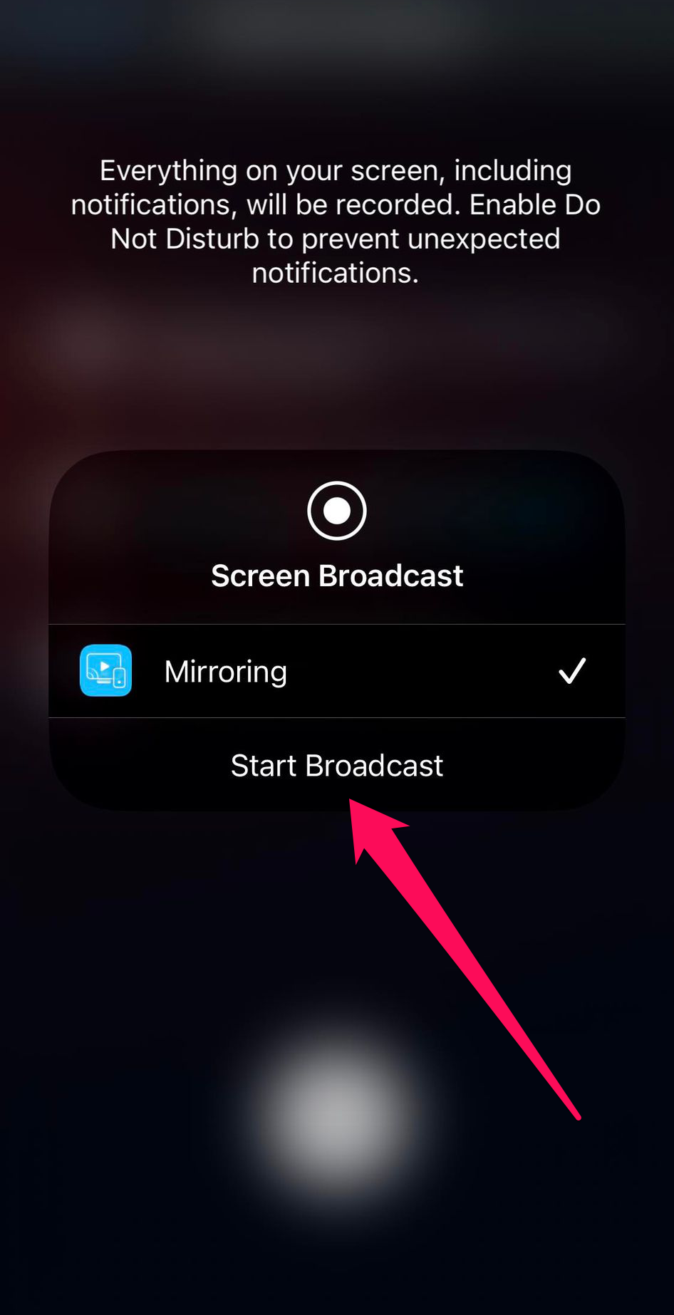 Tap on the Start Broadcast button in TV Cast & Screen Mirroring App
