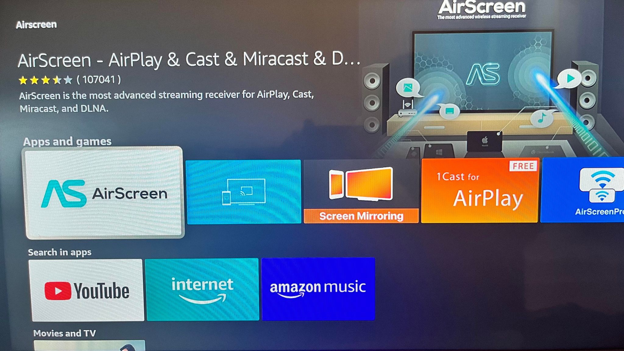 Screenshot of the AirScreen - AirPlay & Cast & Miracast & DLNA app