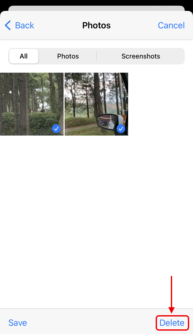 select attachments to delete