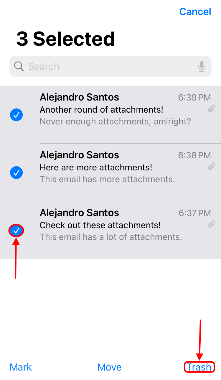 delete mail with attachments