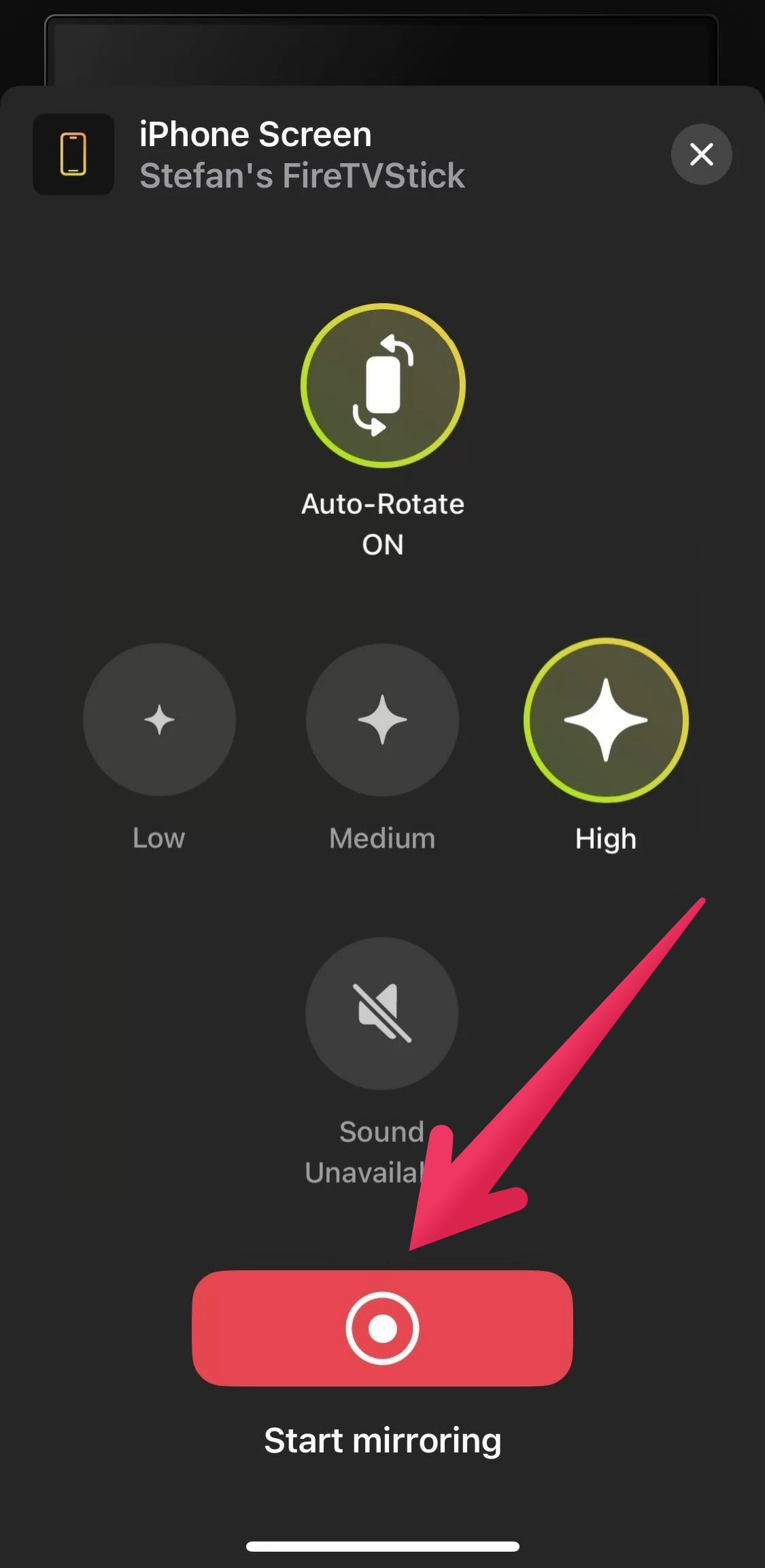 Tap on the Start mirroring button in DoCast