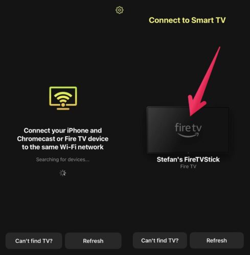 Tap on your Fire TV/Firestick device in DoCast