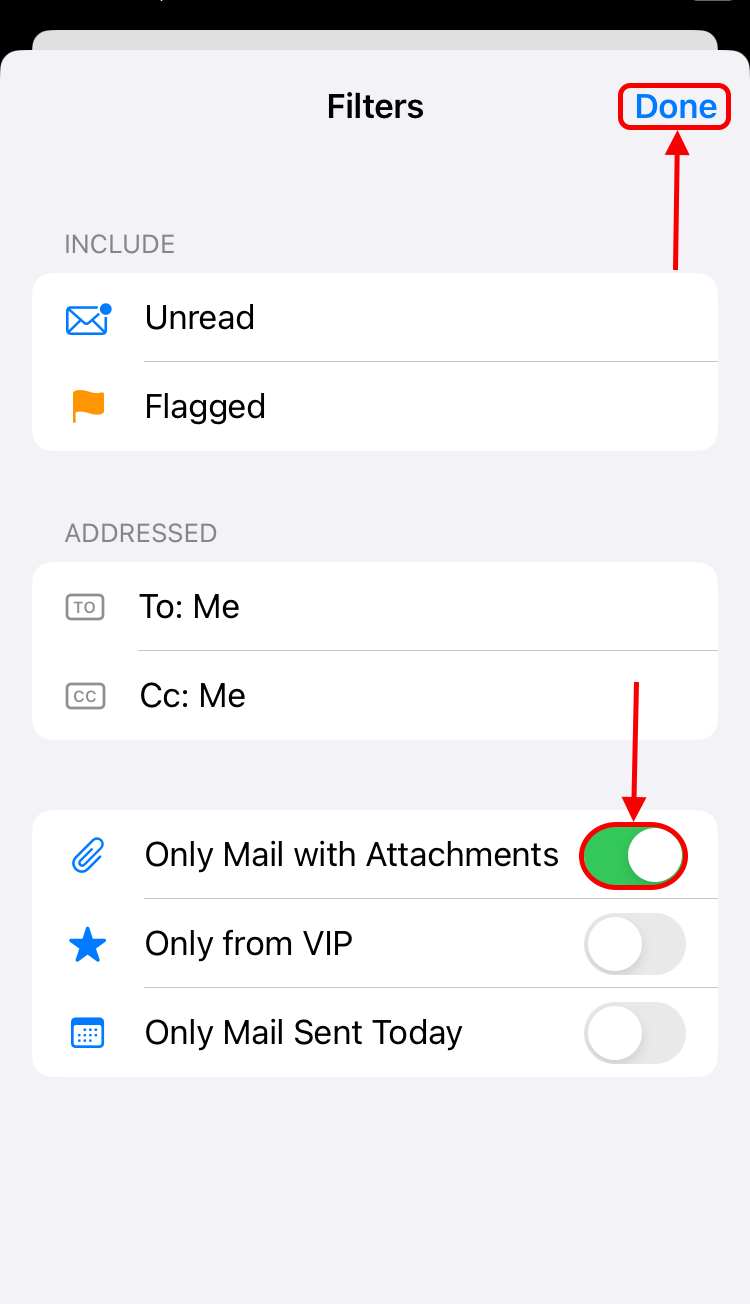 filter mail with attachments