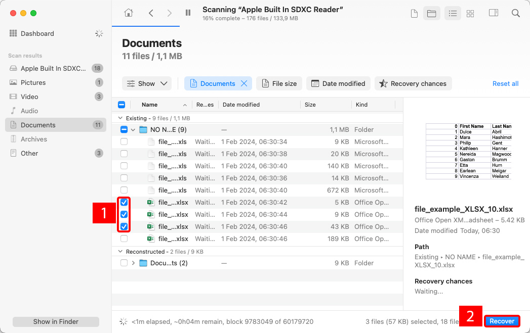 Recover excel files