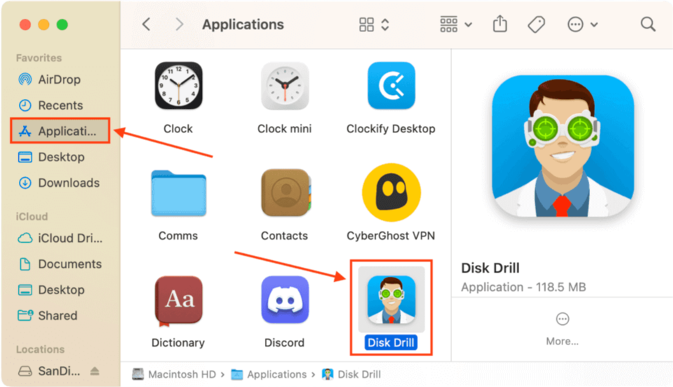 Disk Drill app in Finder