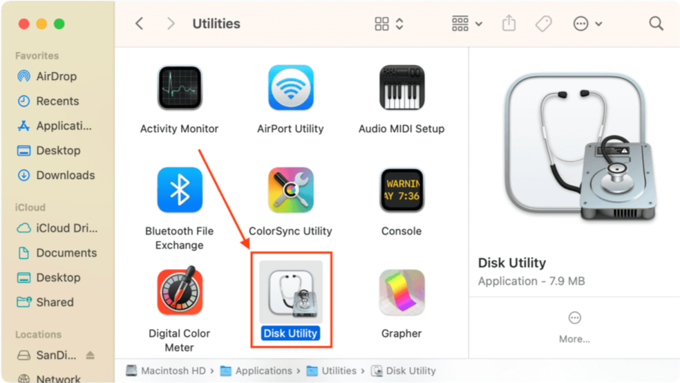 Disk Utility app in Finder