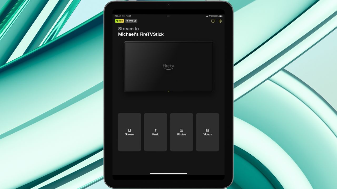 An iPad set against a green background with the DoCast Home screen displayed. 