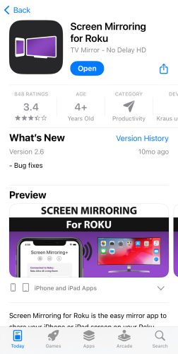 Download Screen Mirroring for Roku from the App Store
