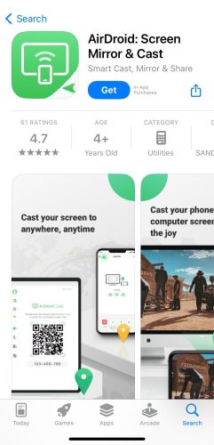 Download the AirDroid: Screen Mirror & Cast app from the App Store on iPhone