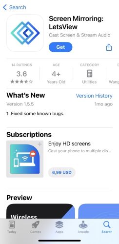Download the Screen Mirroring: LetsView app from the App Store on iPhone