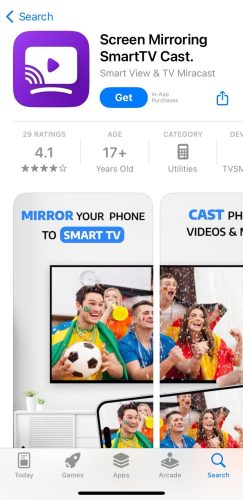 Download the Screen Mirroring SmartTV Cast app from the App Store on iPhone