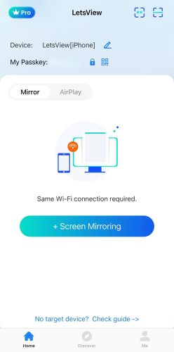 Tap on the + Screen Mirroring button in LetsView