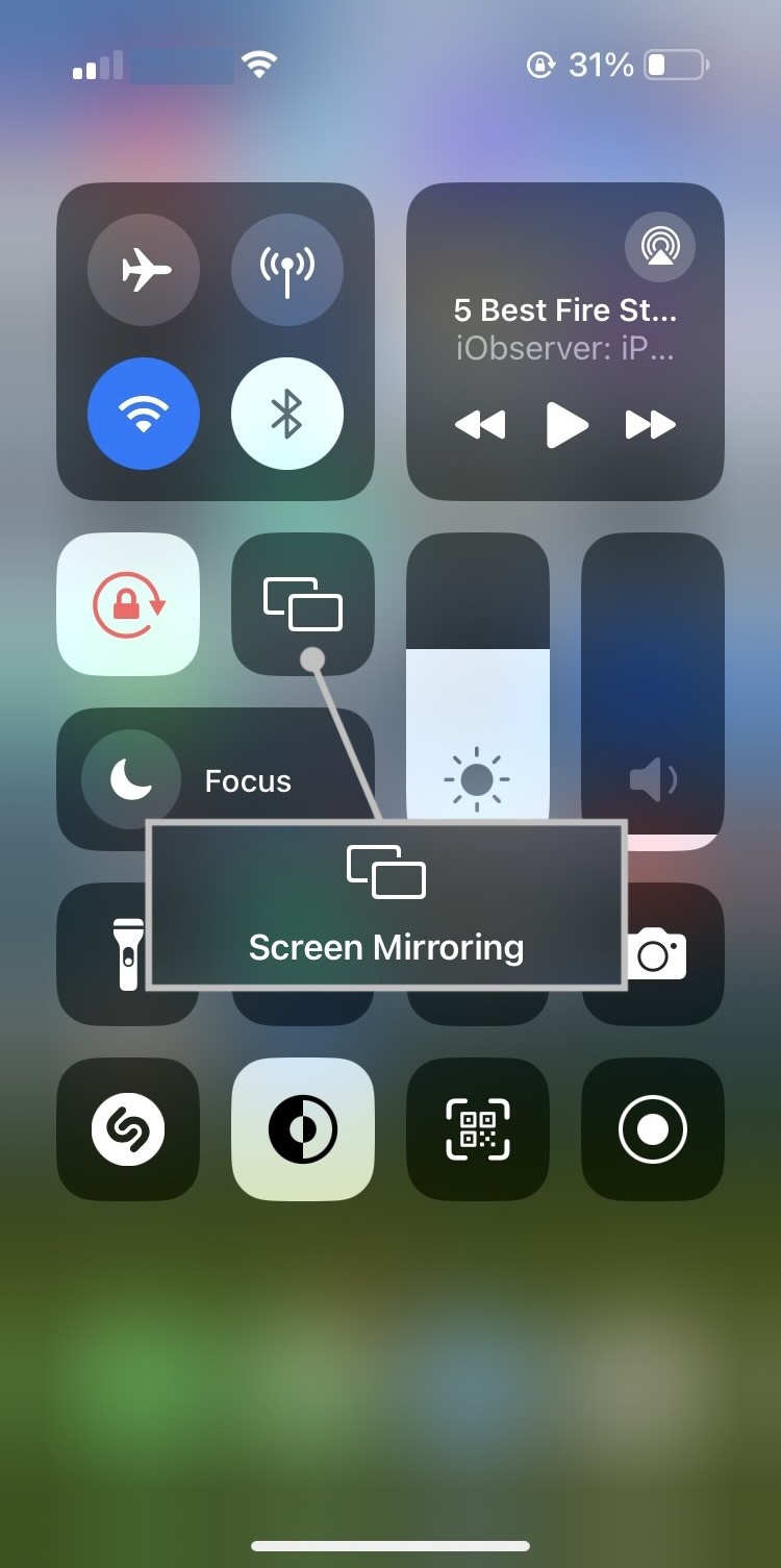 Tap on the Screen Mirroring option on iPhone